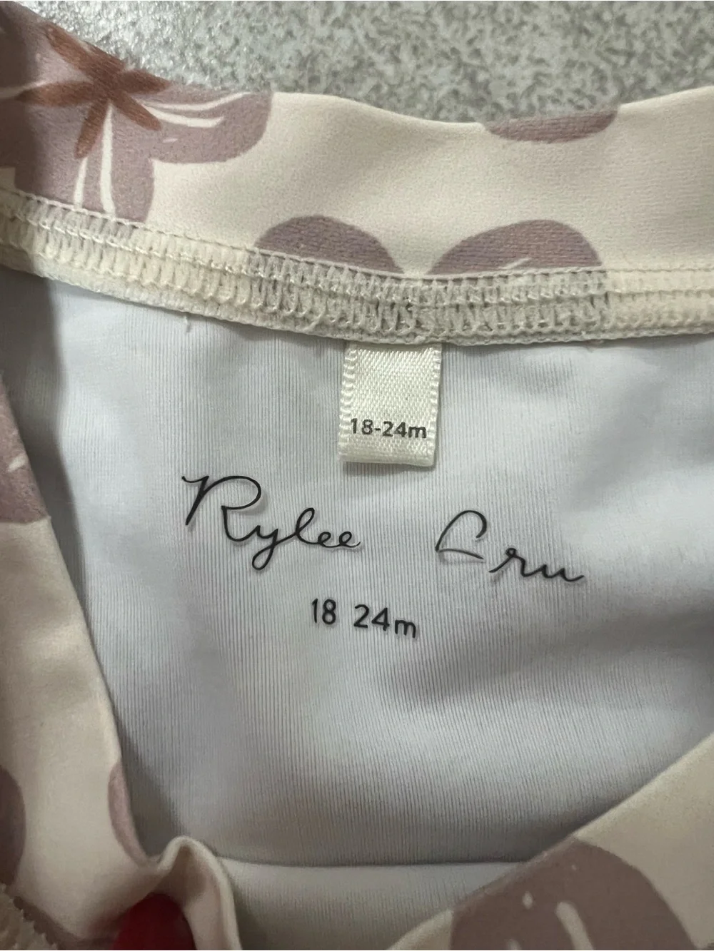 Rylee + Cru Toddler Floral Rash Guard Swim Set - Cream with Brown Flowers